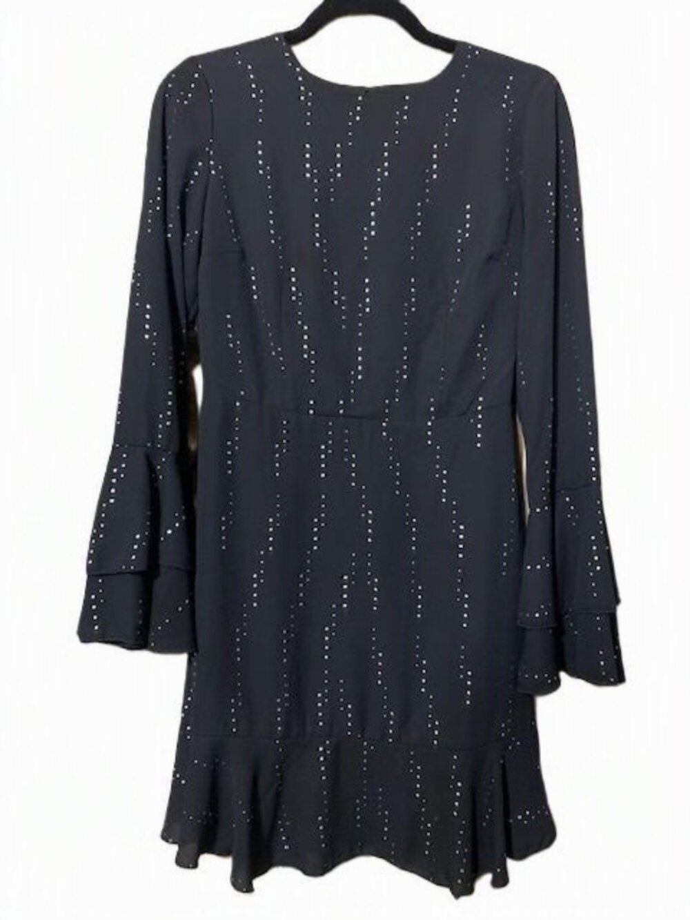 Whimsigoth  Black & Silver Metallic Dot Ruffle Mini Dress LBD